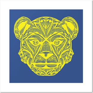 Fierce and Majestic: Tropical Tribal Graphic Bear Panther Head Tribal Tattoo Posters and Art